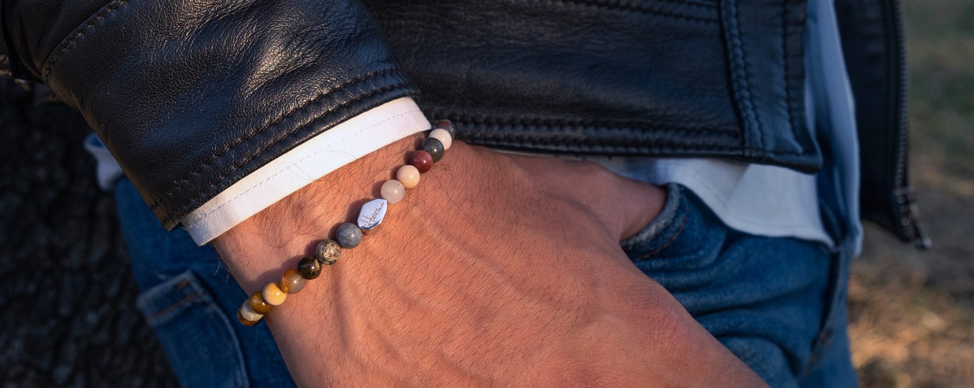 Bracciale agata indiana pietre uomo argento 925 